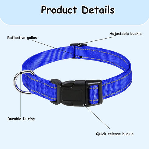 Reflective Nylon Dog Collars 2pcs,with Quick Release Buckle,Adjustable Safety Nylon Collars for Small Medium Large Dogs (Medium :Width1,Neck 14"-2...