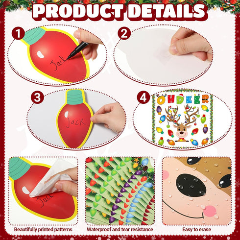 55 Pcs Christmas Bulletin Board Decoration Christmas Reindeer Bulb Classroom Bulletin Board Cutouts Sets for Xmas Party Supplies Toddler Kids Stud...