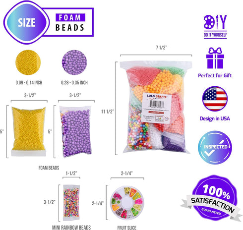 Slime Foam Beads Floam Balls – 18 Pack Microfoam Beads Kit 0.1-0.14 and 0.28-0.35 inch Colors Rainbow Fruit Beads Craft Add ins Homemade DIY Kids ...
