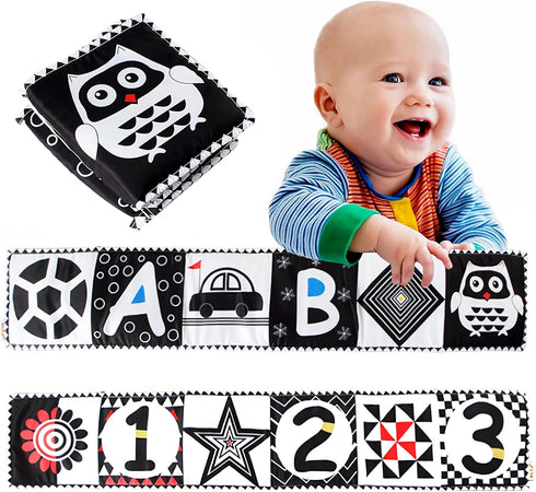 Black and White High Contrast Baby Cloth Book Toys,Baby Soft Books Age 0-6 Months,Baby Book for Brain Development in Newborns Aged 6-12 Months,Mon...
