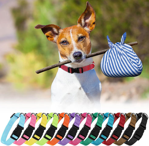 12 Pieces Nylon Dog Collar Bulk, Adjustable Dog Collars with Quick Release Buckle Dogs Collar Bulk for Dogs Walking Running Training, Medium (Mixe...