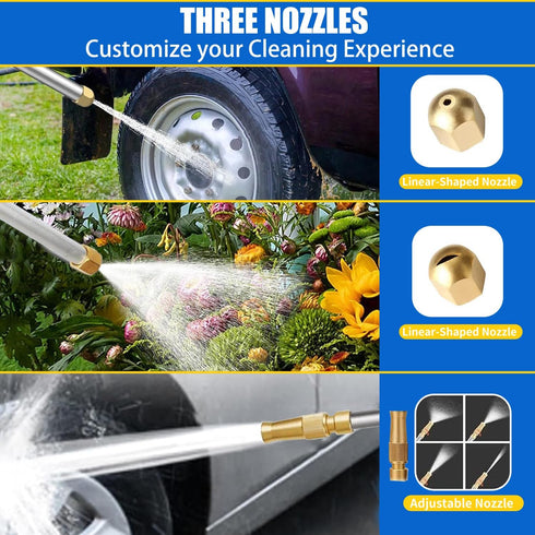 Jet Nozzle for Garden Hose, Hydro Jet Power Washer Wand with 3 Different Jet Nozzle and Quick Connectors, High Pressure Washer Tools Water Wand (B...