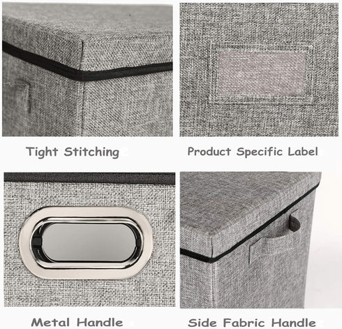 Collapsible Storage Bins with Lids, 2-Pack Foldable Fabric Linen Storage Boxes Cube, Closet Organizer Storage Basket with Label for Home Bedroom O...