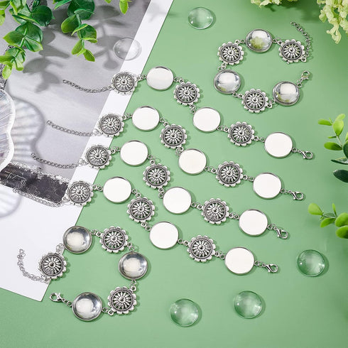 PH PandaHall 10pcs Bracelet Bezel Settings for Jewelry Making, 304 Stainless Bracelet Blank with 22mm Round Cabochon Settings Bezel Tray for Jewel...