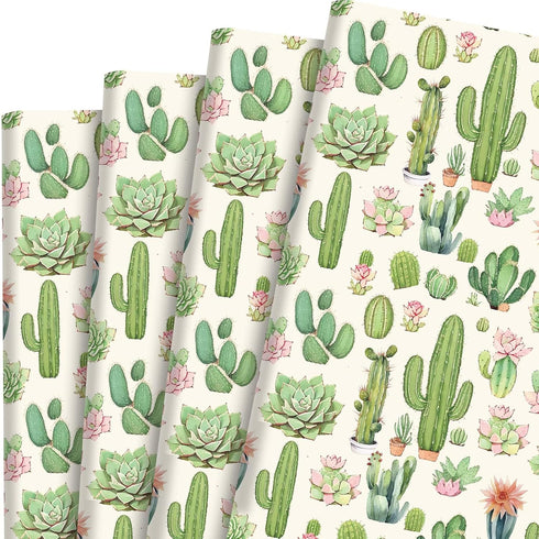 12 Sheets 28 * 20 Inches Succulents Wrapping Paper Watercolor Green Succulents Gift Wrap Paper for Birthday Wedding Baby Shower DIY Craft...