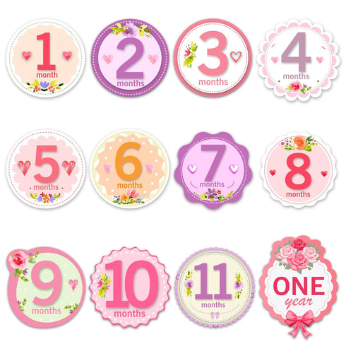 Baby Monthly Milestone Stickers for Girls by TurtleSurfers | Floral Designs with Holiday Themes Included! | All Months and First Year Including Bo...