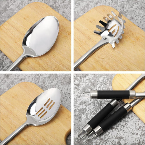 3-Piece,Stainless Steel Serving spoons set with Slotted Spoon, Serving Spoon and Spaghetti Spoon, kitchen cooking serving utensils set cooking spo...