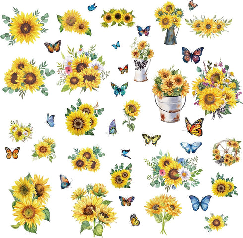 CRASPIRE 8 Sheets 8 Styles Sunflower Window Stickers Spring Summer Theme Butterfly Stickers Window Clings Wall Decor Decals for Fridge Bedroom Liv...