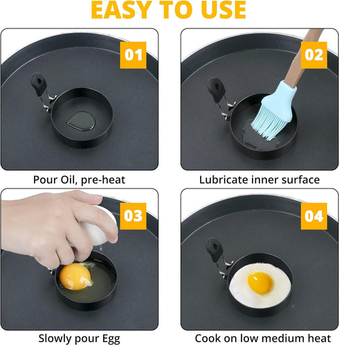 Egg Rings, 3.5'', Nonstick, Professional and Large, Stainless Steel Omelet/Egg Rings For Frying Eggs and Egg Mcmuffins, Egg Mold For Breakfast, Mi...