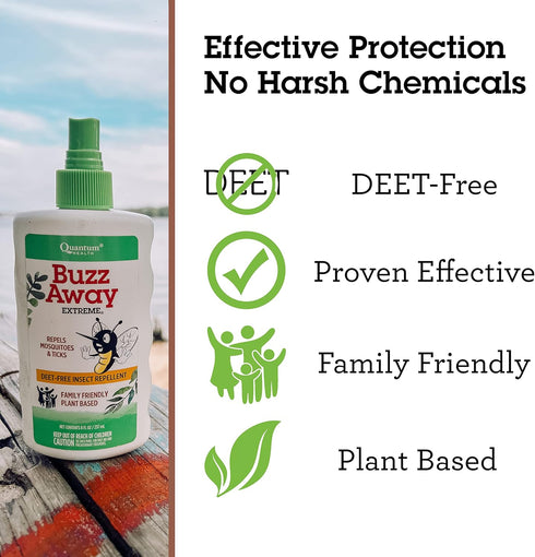 Quantum Health Buzz Away Extreme Insect Repellent|DEET Free Spray|Repels Mosquitos and Ticks|Formulated with Powerful Combo of Essential Oils|Safe...