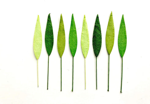 TH 50 pcs. Mixed Tone Green Grass Leaves with Wire Stems 8 mm Mulberry Paper Leaves Craft Supplies Scrap Booking Embellishments for so Many Card C...