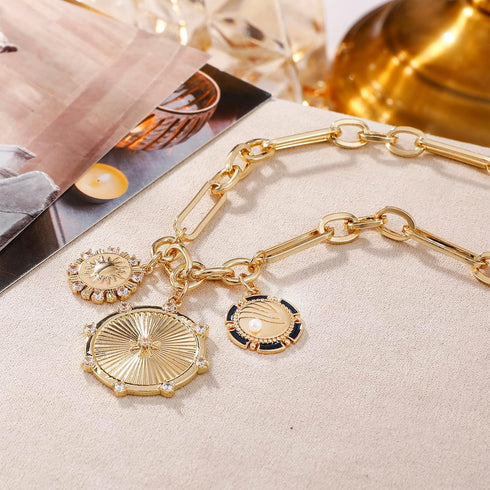 Sun Heart Charm Choker Necklace for Women Men,18k Gold Plated With Zircons Inlaid Pendants,Thick Chunky Paperclip Chain Hip Hop Necklace Unisex Je...