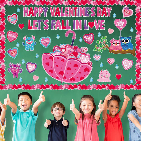 Valentine's Day Classroom Bulletin Board Decoration Let's Fall in Love Cut Outs Bulletin Board Set Valentines Love Heart Paper Cut outs Bulk with ...