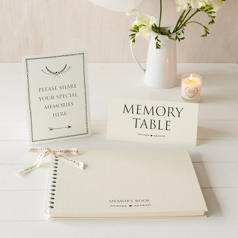 ANGEL & DOVE Funeral Guest Book & 2 Signs Set - Ivory, 12 x 8 - Create a Beautiful Memory Table at a Memorial or Celebration of Life...