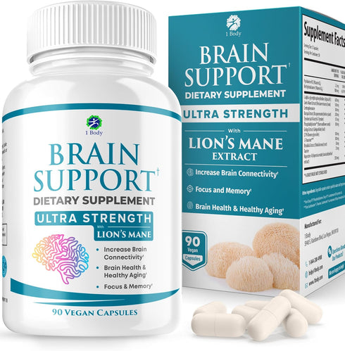 1 Body Brain Supplement – Nootropic Brain Booster with Alpha GPC, Ginkgo & Bacopa – 90 Vegan Capsules – Memory Supplement for Brain Support, Focus...