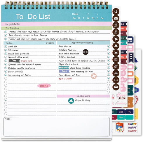 To Do List Notepad, Spiral Bound Undated Daily Planner, 52 Sheets 8.5" X 10.5" Tear Off Task Planning Pad with Checklist, For Work Office Home...