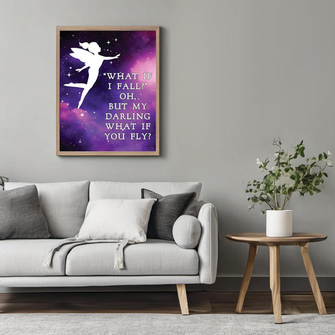 Posterizer 1 pcs-Oh But My Darling, What If You Fly-Tinkerbell Cartoon quotes-Kids Room Art- Gift for Daughter, Son, Kids-Decor for nursery toddle...