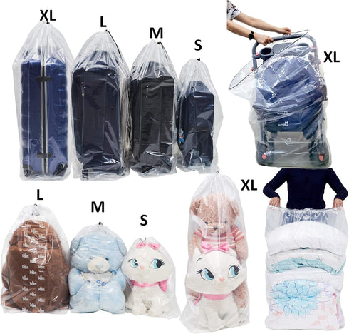 4 pieces of Dust Cover Big Plastic Drawstring Bags Multi-Purpose for Storage and Keeping Luggage, Big Dolls, Blankets, Pillows, Suitcase Good for ...