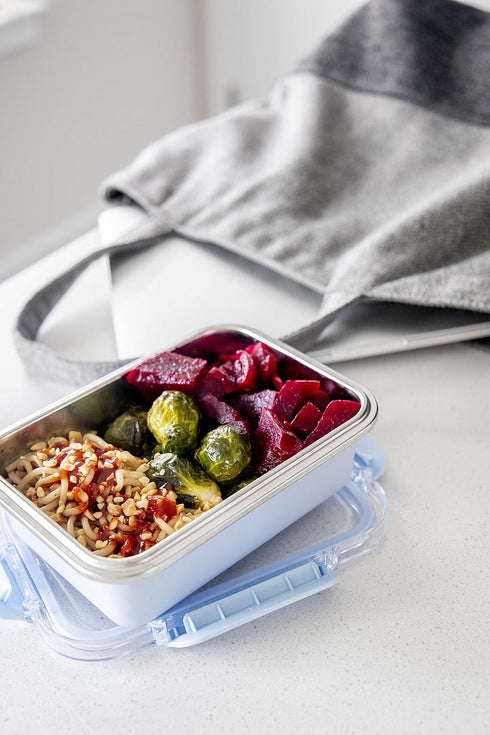 Ello Stainless Steel Rectangle Food Storage Meal Prep Container with Leak-Proof Lids, 4 Cup, Dusty Blue...