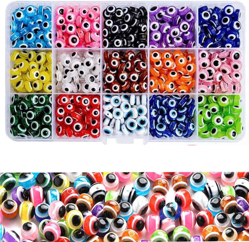 Evil Eye Beads for Jewelry Making,750 Pieces Flat Round Lampwork Evil Eye Turkish Handmade Resin Charms Spacer Beads for DIY Jewelry Bracelet Earr...