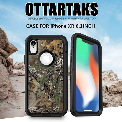 Compatible for iPhone XR Case with Screen Protector Camo Design for Men Boys Shockproof 3-Layer Full Body Rugged Heavy Duty Protective Case, Camou...