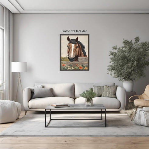 Posterizer 1 pcs- Beautiful brown horse in a stable with flowers-Art for Animal Lovers-Floral Botanical Art- Gift for Men Women Teens-Living Room...