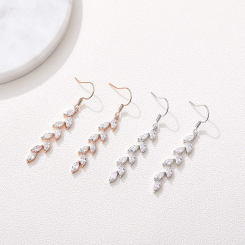 SWEETV Marquise Wedding Dangle Earrings for Brides Bridesmaid, Crystal Long Bridal Earrings for Women Prom...
