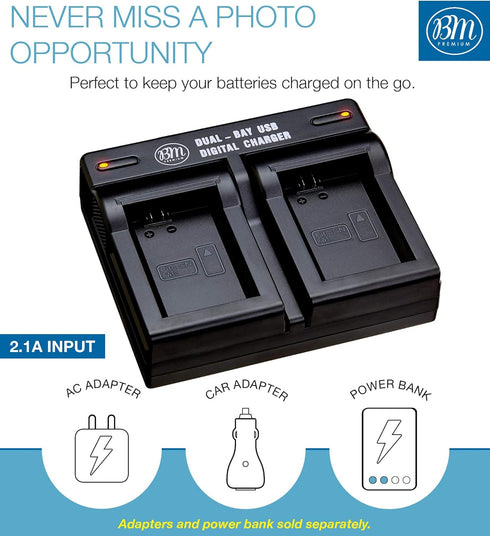BM Premium NP-FW50 Dual Bay Battery Charger for Sony ZV-E10, A6100, A6400, DSC-RX10 IV, DSC-RX10 III, DSC-RX10 II, DSC-RX10, Alpha 7R, a7, a7R, a7...