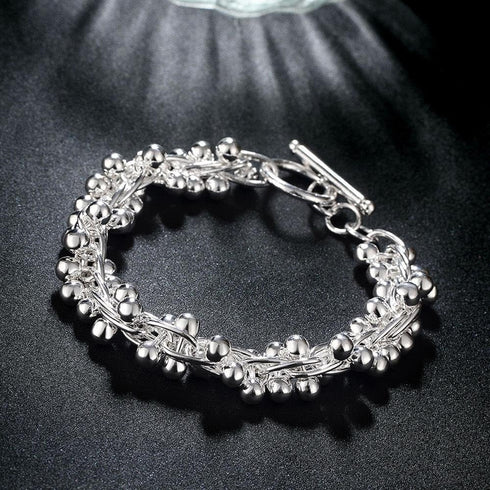 Fashion Sterling Silver Ball Bead Chain Bracelet -Handmade Link Chain Bracelet For Women Mom Wife Valentine Mothers day Gift, Toggle Button 8"...