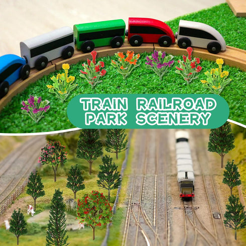 55 Pcs Miniature Colorful Flower Cluster Mini Model Trees Artificial Grass Mat Squares Set 36 Flower Tufts 15 Mixed Train Diorama Trees 4 Garden C...