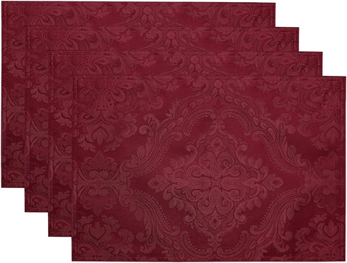 Elrene Home Fashions Caiden Elegance Damask Fabric Placemats, 13" x 19", Cranberry, Count 4 (Pack of 1)...