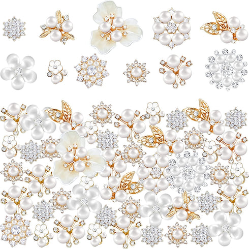 60 Pieces Rhinestone Buttons,Faux Pearl Embellishments Buttons,Flat Back Flower Rhinestone Buttons for Crafts,Jewelry Making,DIY Wedding Decoratio...
