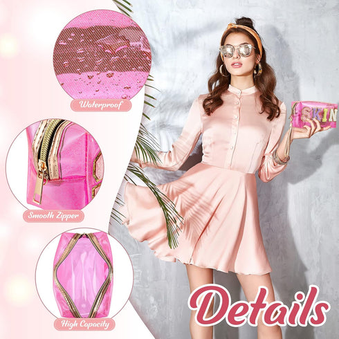 Amylove 3 Pcs Preppy Patch Bag Transparent Makeup Bag Beach Bag Accessories Waterproof Cosmetic Bags Portable Cosmetic Bag Travel Pouch for Women ...