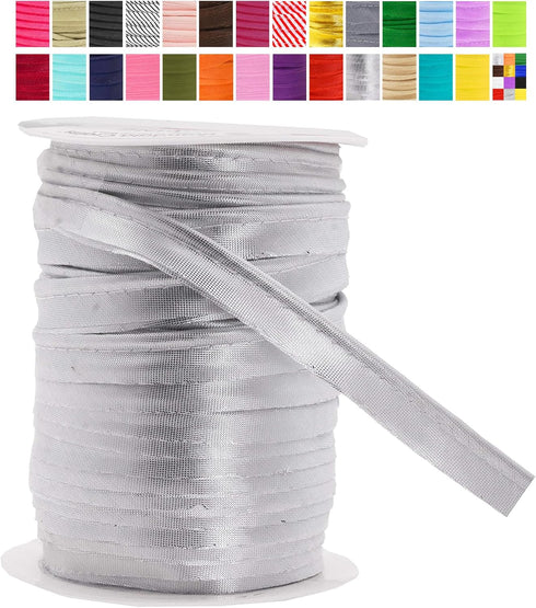 Mandala Crafts Silver Maxi Piping Bias Tape with Welting Cord - 1/2 Inch Upholstery Piping Trim for Sewing, Cushions, Slipcovers, and DIY Decor - ...