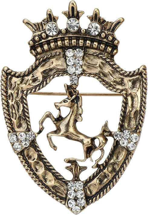 Vintage Golden Tone Queen Crown Pin Brooch Crystal Horse Racing Chapter Badge...