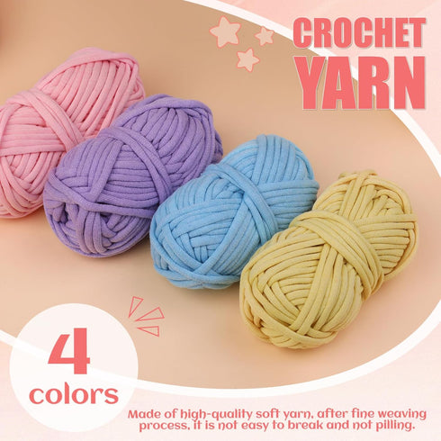 IMZAY 4 Pcs Yarn for Crocheting and Knitting, Crochet Soft Yarn Bulk with Knitting Needles, Stitching Markers, Positioning Pins, Plastic Eyes, Wea...