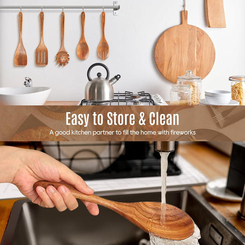 5 PCS Wooden Spoons for Cooking Natural Teak Kitchen Utensils Smooth Non-Stick Surface Cooking Utensils Set Soft Comfort-Grip Wooden Utensils for ...
