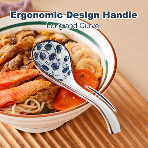 Soup Spoons Set of 4,Asian Soup Spoon Ceramic Ramen Spoons, Japanese Soup Spoon Long Handle Perfect Depth for Dumpling, Pho, Noodles, Miso, Chines...
