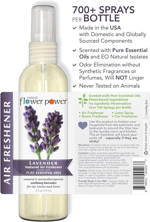 Air Freshener Spray | Lavender 4 Fl Oz | Pack of 3 | Scented w/ Pure Essential Oils | Non-Aerosol Plant-Based Odor Eliminator | Room, Linen, or Ca...