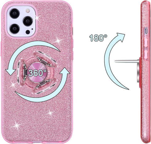 Wisdompro Case for iPhone 12 Pro Max, Cute Glitter Bling Sparkle Protective Case with Ring Kickstand, Women Girls Phone Case for 6.7 Inch Apple iP...