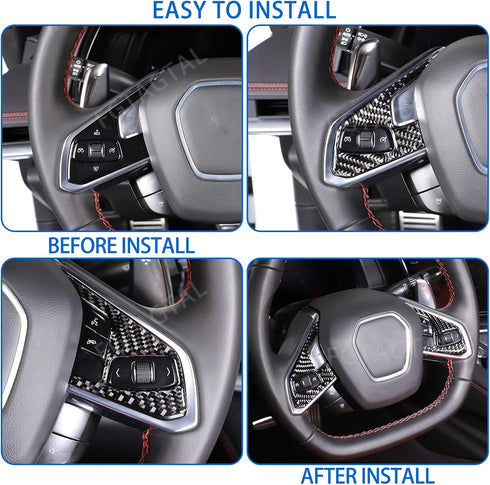 Soft Carbon Fiber Steering Wheel Button Cover Sticker Fit for Chevrolet Corvette C8 2020-2024, Car Steering Wheel Panel Protection Frame Molding S...