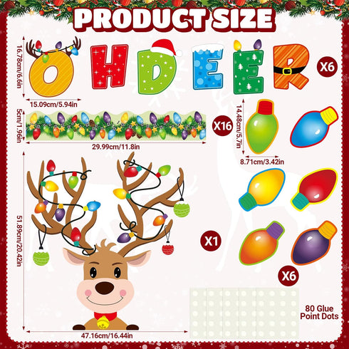 55 Pcs Christmas Bulletin Board Decoration Christmas Reindeer Bulb Classroom Bulletin Board Cutouts Sets for Xmas Party Supplies Toddler Kids Stud...