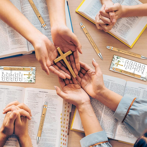 20 Sets Christian Religious Gifts Bible Verse Bamboo Pens and Christian Bookmarks Religious Gifts Inspirational Gifts Church Biblical Gifts...