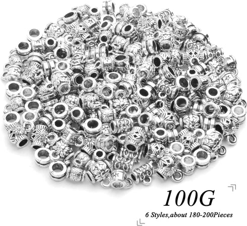 100g (120-220pcs) Tibetan Silver Bail Beads Jewelry Connector Bails Beads for Necklace Bracelet Jewelry Making,6 Styles...
