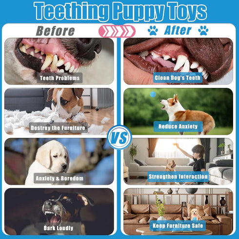6 Pack Puppy Chew Toys for Teething, Interactive Pink Blue Small Dog Enrichment Toys for Small Medium Dogs Soft Rubber Puppy Teething Toys Dog Toy...