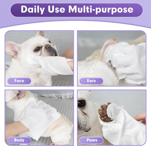 cyeollo Pet Cleaning Wipes for Dogs Fur & Butt, Dog Dry Grooming Bath Glove Wipes for Deodorizing, Lick Safe Cats Cleaning Wipes, Wash Free, 6PCS...