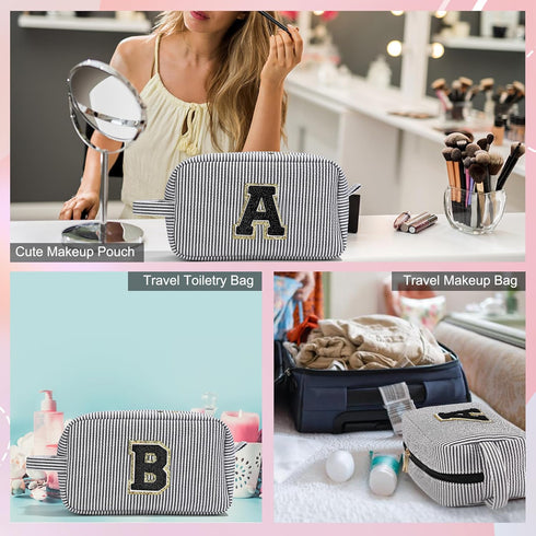 Gifts for Women - Personalized Birthday Gifts for Women Her Mom Best Friend Bridesmaid Girlfriend Teacher, Monogram Initial Black Cute Makeup Bag ...