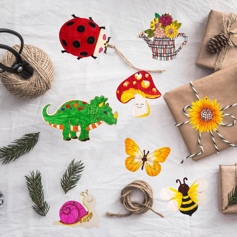 AurGun 40Pcs Unfinished Wooden Cutouts, Spring 8 Styles Wood Butterfly Flower Bee Slices, Blank Wooden Paint Crafts, DIY Wooden Paint Crafts for K...