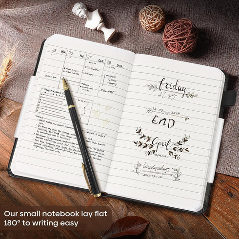 Lined Pocket Notebook Small Notebook with 1 Pen, 2 Pack, Total 400 Pages, Hardcover Leather Journal Notebook for Women Men, Thick Paper with Inner...