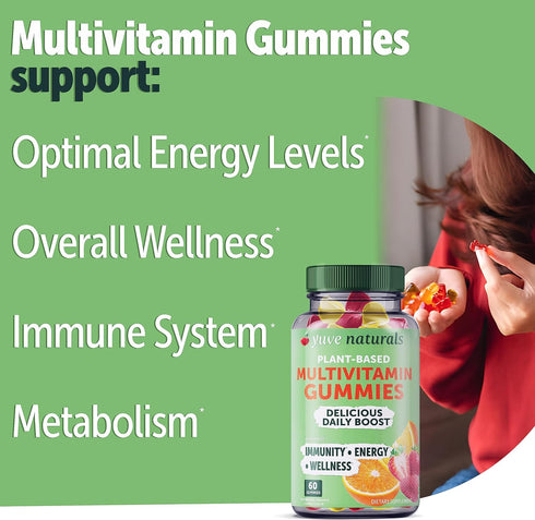 Yuve Vegan Multivitamin Gummies for Men and Women - Daily Energy, Strength, Immunity - Vitamin A, C, B3, B6, B12, Biotin & Zinc - Delicious Chewab...